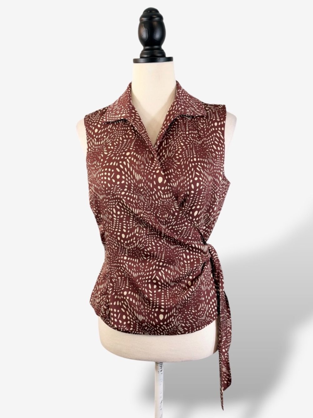 Barry Bricken Brown Silk Wrap Blouse Size S 90s Y2K Vintage Preppy Office Spring